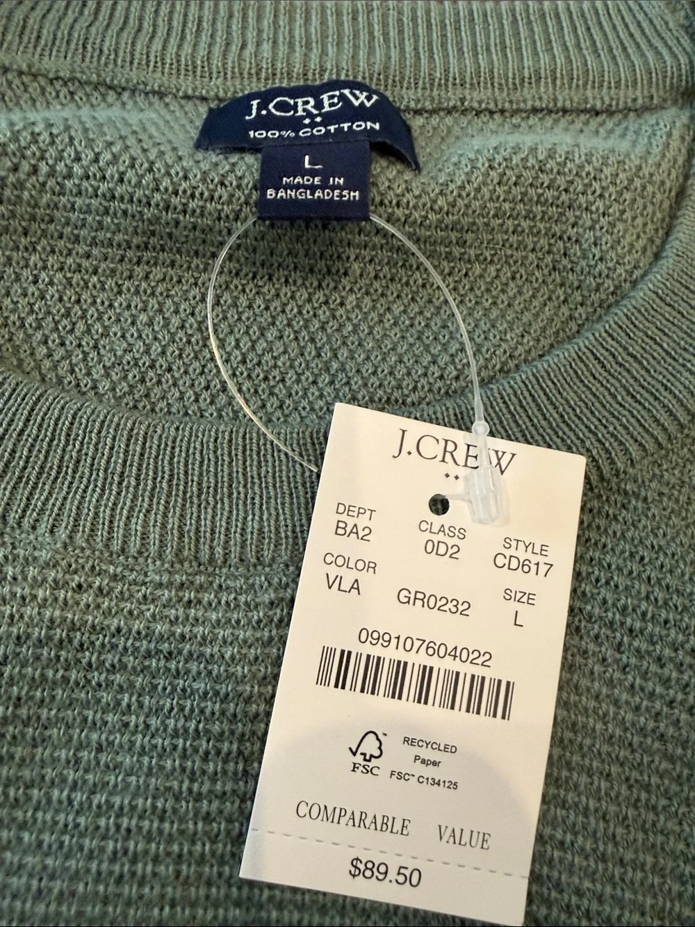 J. Crew Sage Green Crewneck Sweater - mens